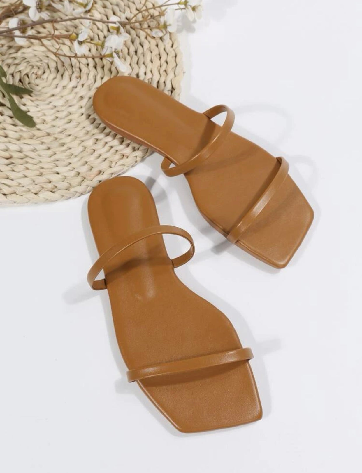 Minimalist double strap slide sandals