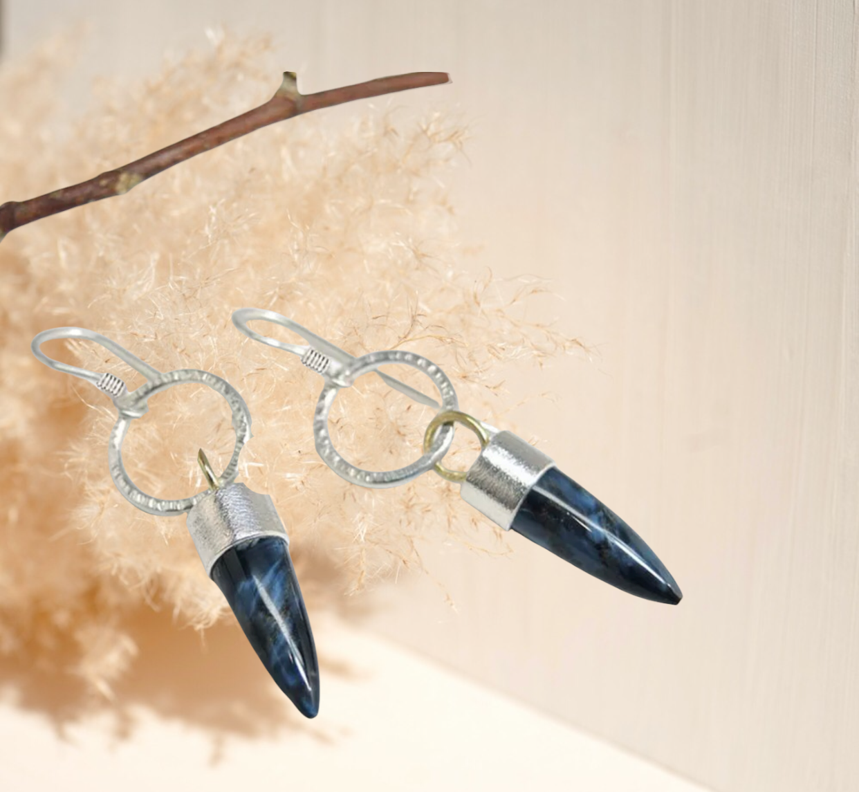 Dark blue marble inspired unique dangle earrings