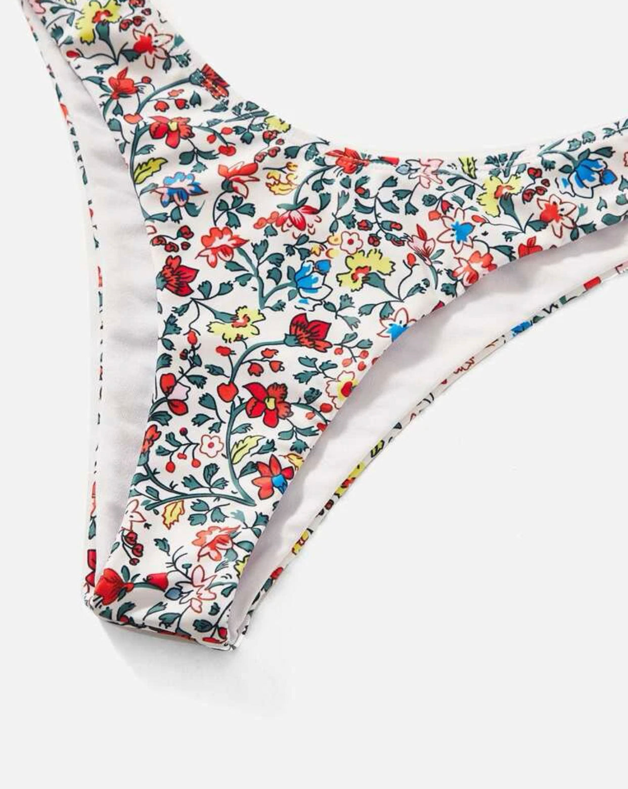 Floral binding trim push up bikini swimsuit