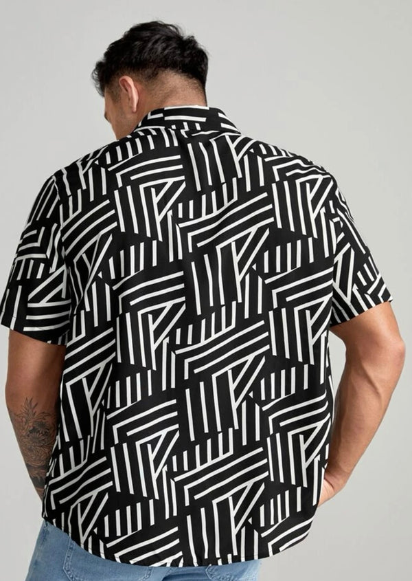 Extended sizes men random striped print shirt