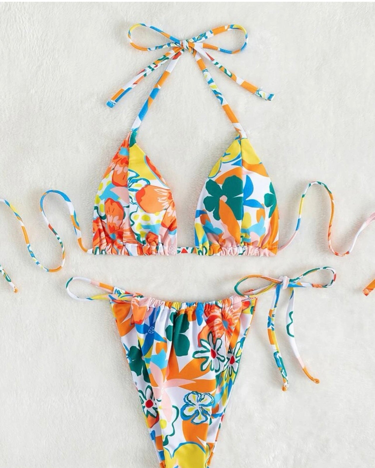 Floral print triangle thong bikini swimsuit