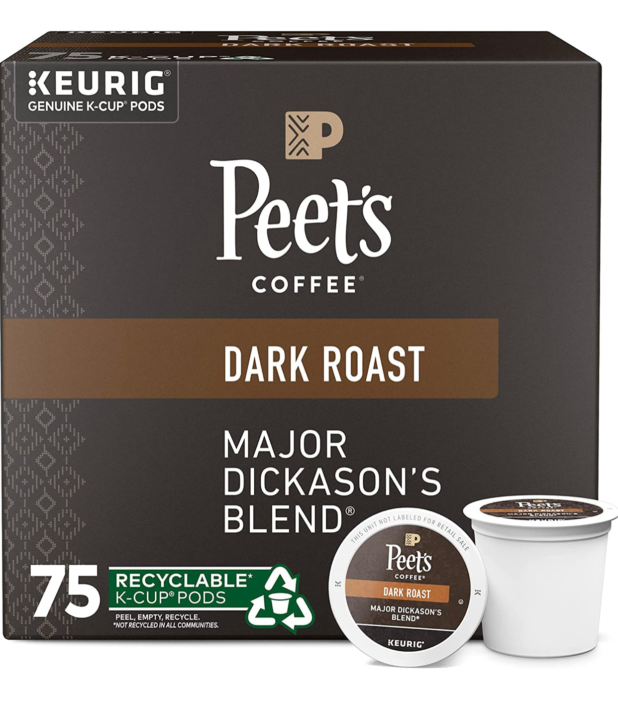 Peet's Coffee, Dark Roast K-Cup Pods for Keurig Brewers - Major Dickason's Blend 75 Count (1 Box of 75 K-Cup Pods) Packaging May Vary