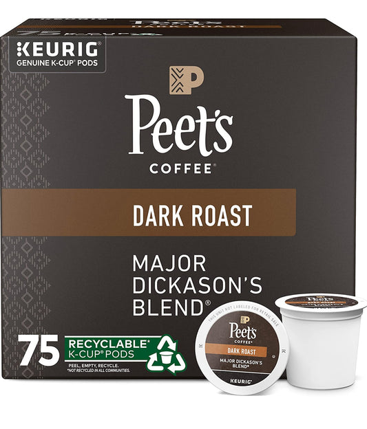 Peet's Coffee, Dark Roast K-Cup Pods for Keurig Brewers - Major Dickason's Blend 75 Count (1 Box of 75 K-Cup Pods) Packaging May Vary