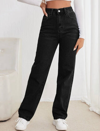 Black high waisted straight leg jeans