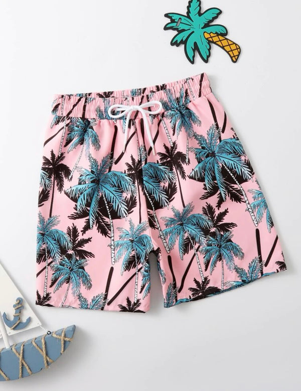 Boys Palm Tree Print Swim Shorts