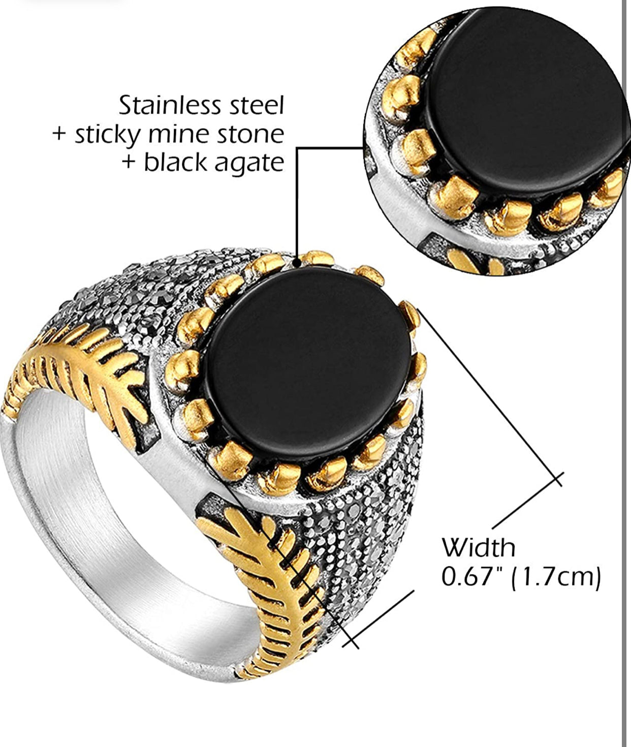 Men’s signet, vintage black onyx stone (inlay). 100% stainless steel. - Christina’s unique boutique LLC