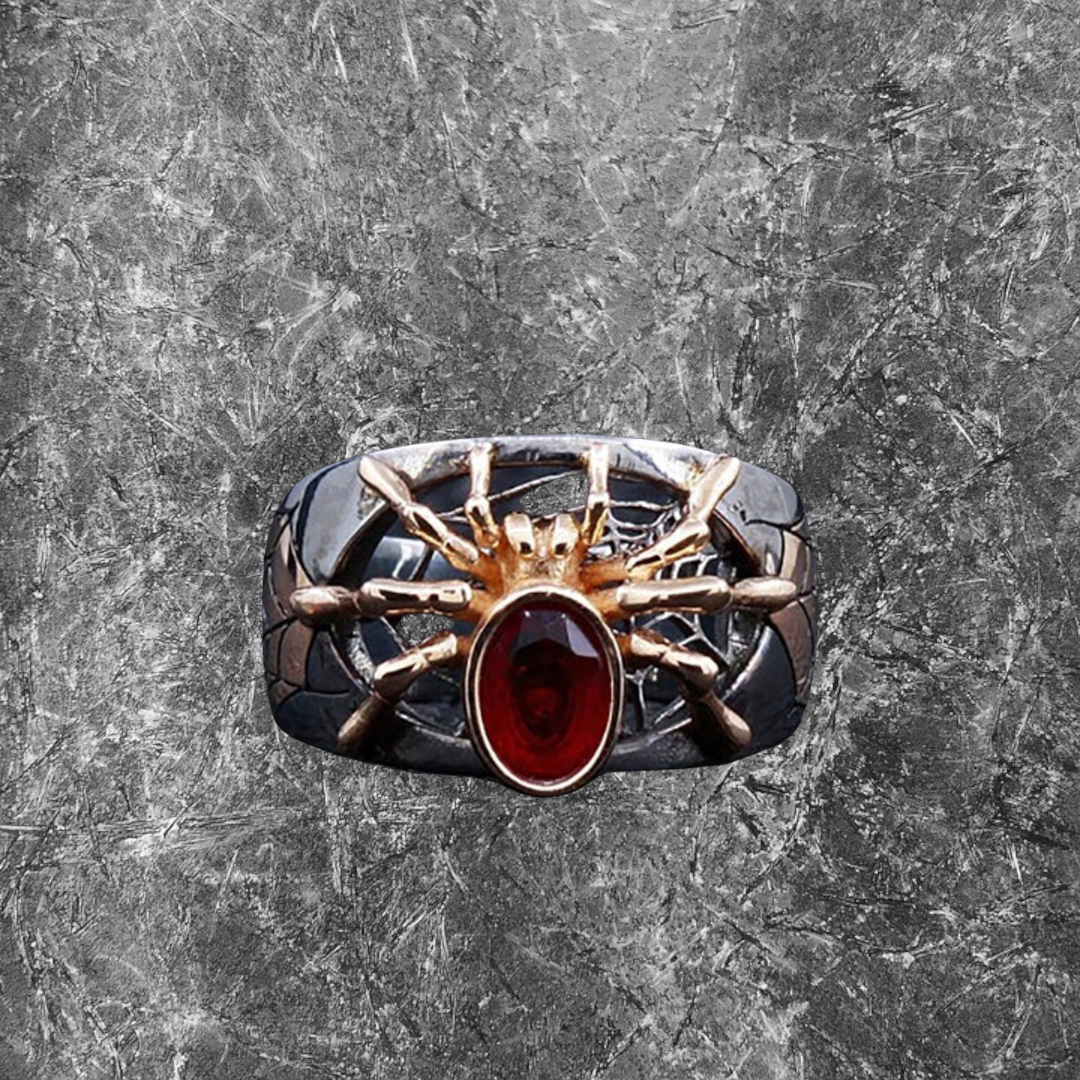 Men’s Ruby spider cobweb ring
