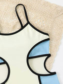 Teen girls color block cut out contrast binding one piece swimsuit