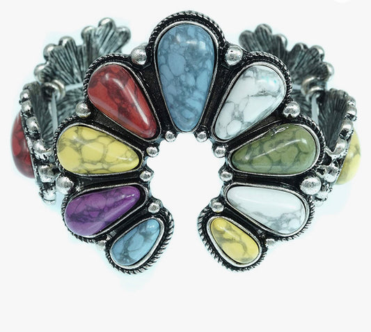 Squash Blossom Naja Style Natural Turquoise Stretch Bracelet