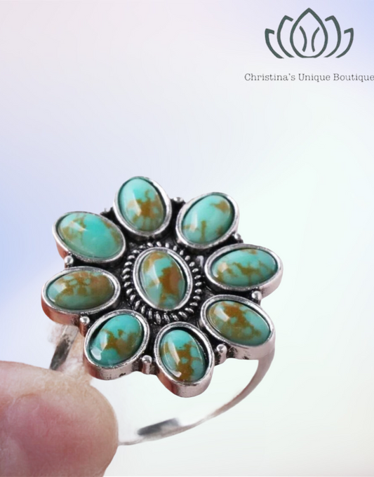Green turquoise inspired southwestern decor ring. Size 8. - Christina’s unique boutique LLC