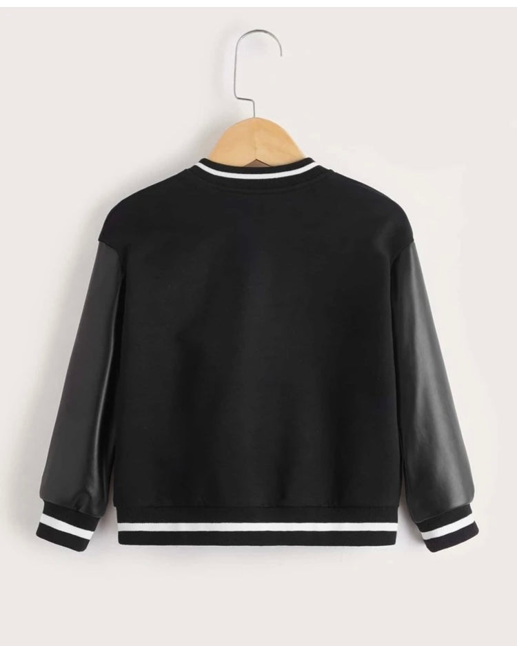 Toddler Boys Letter Graphic Striped Trim Bomber Jacket