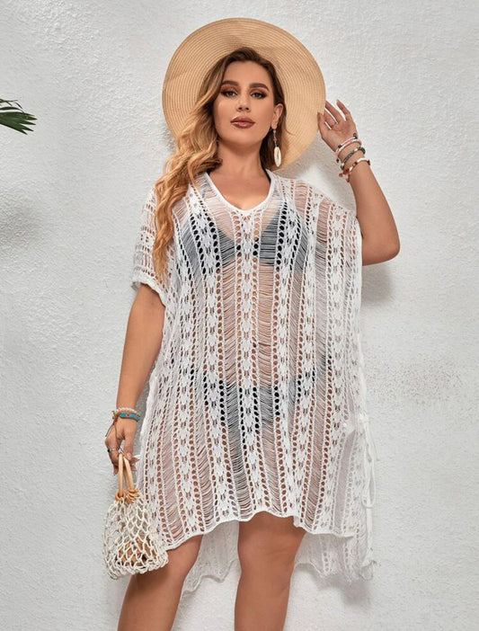 Curve and plus hollow out crochet cover up