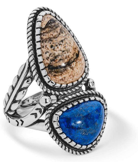 Sterling Silver Picture Jasper and Denim Lapis Ring Size 5 to 10
