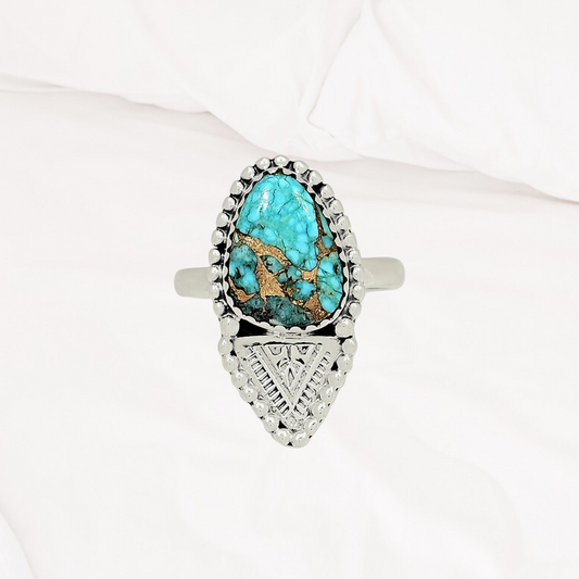 Copper Blue Turquoise 925 Sterling Silver ring. Size 7.5