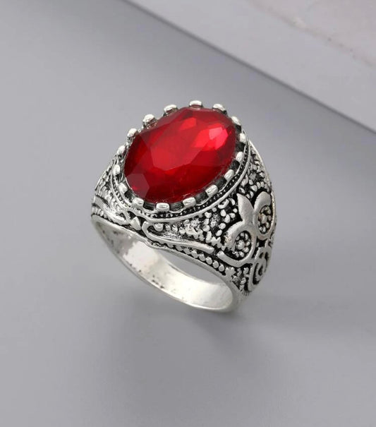 Ruby red mens vintage inspired ring. Size 10.