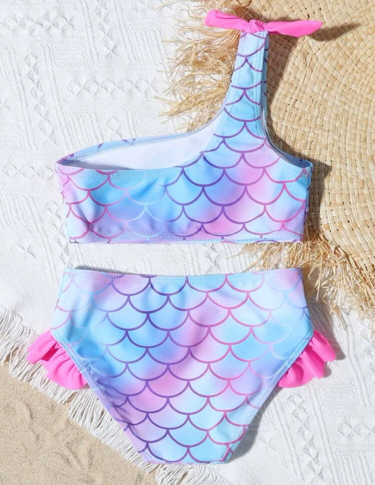 Multicolor toddler girls fish scale print one shoulder bikini swimsuit