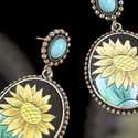 Floral decor oval drop earrings