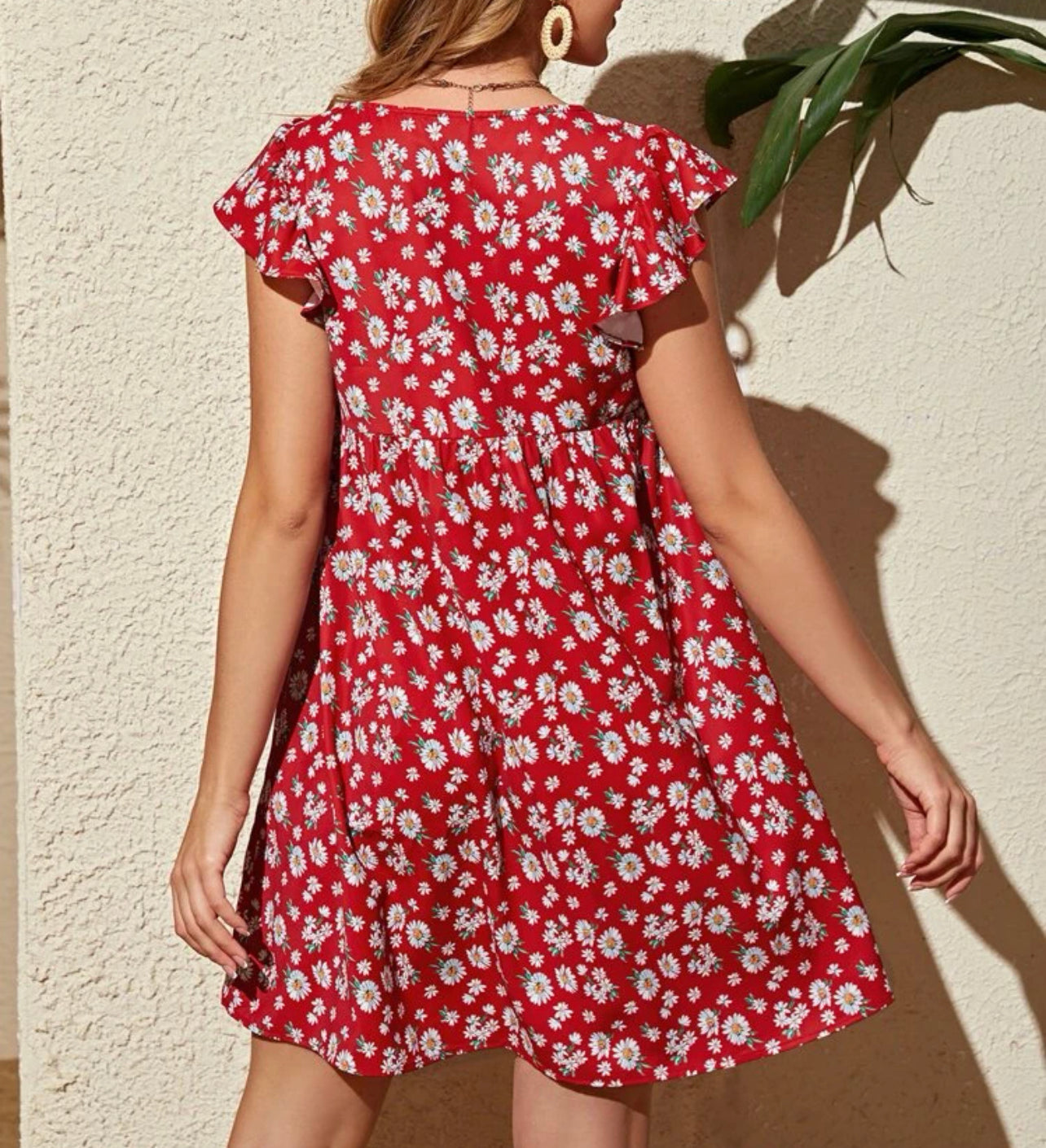 Maternity allover floral print ruffle trim dress