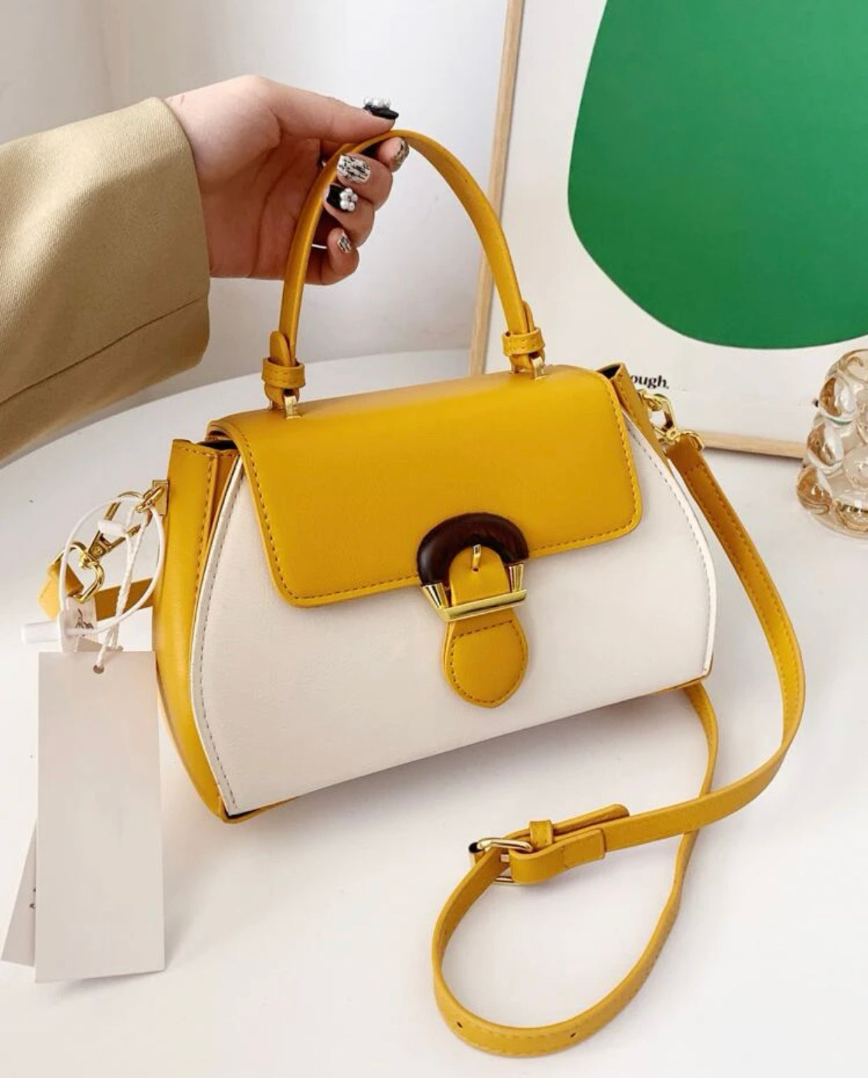 Colorblock snap button satchel bag