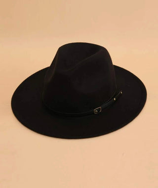 Buy black Belt decor fedora hat
