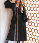 Curve & plus geo embroidered lantern sleeve belted dress