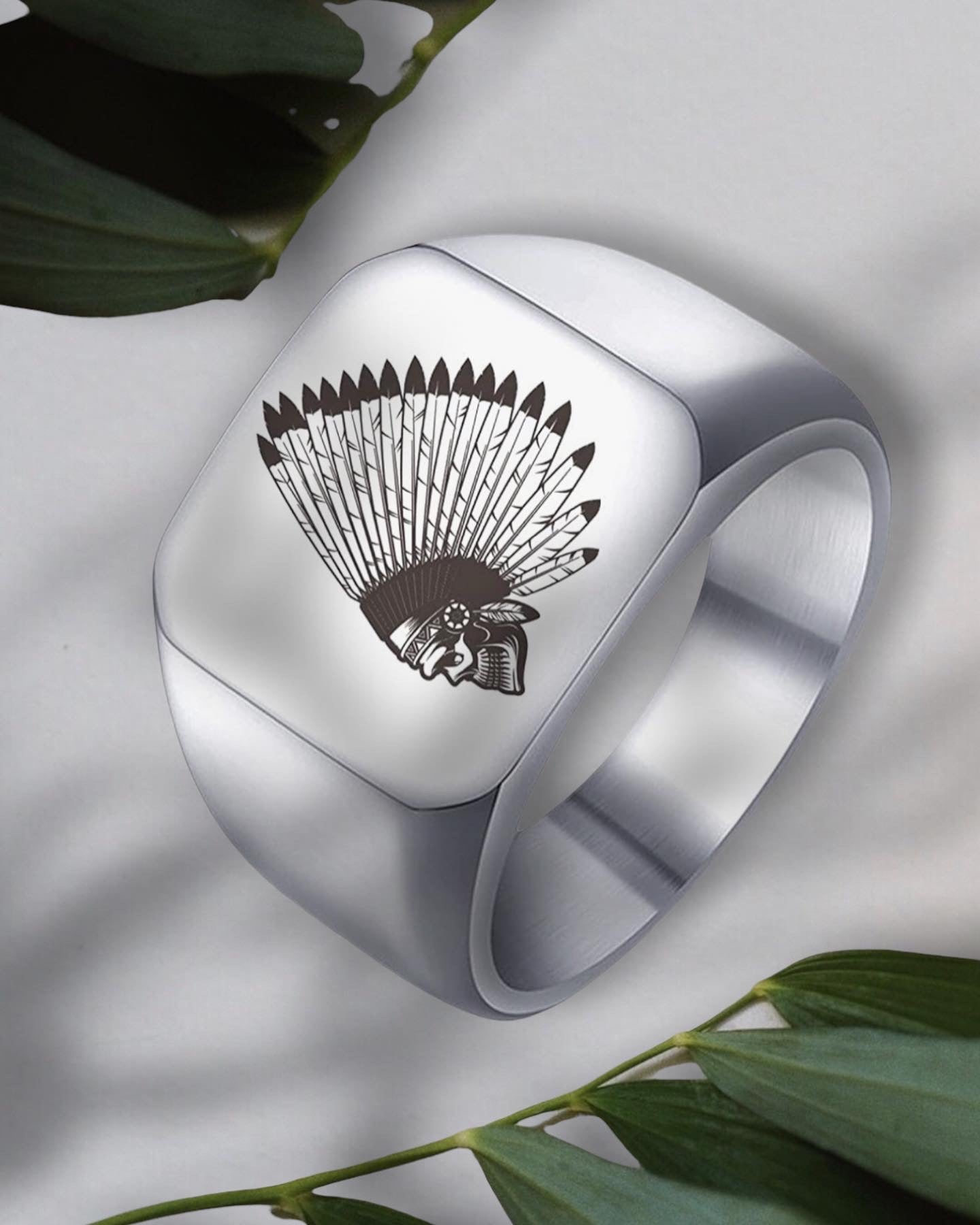 Stainless Steel Indian Chief Skull Native American in Feather Hat