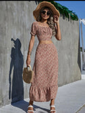 Ditsy floral shirred back ruched bust crop top & skirt set