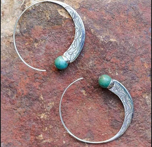 Thai silver turquoise hoop earrings