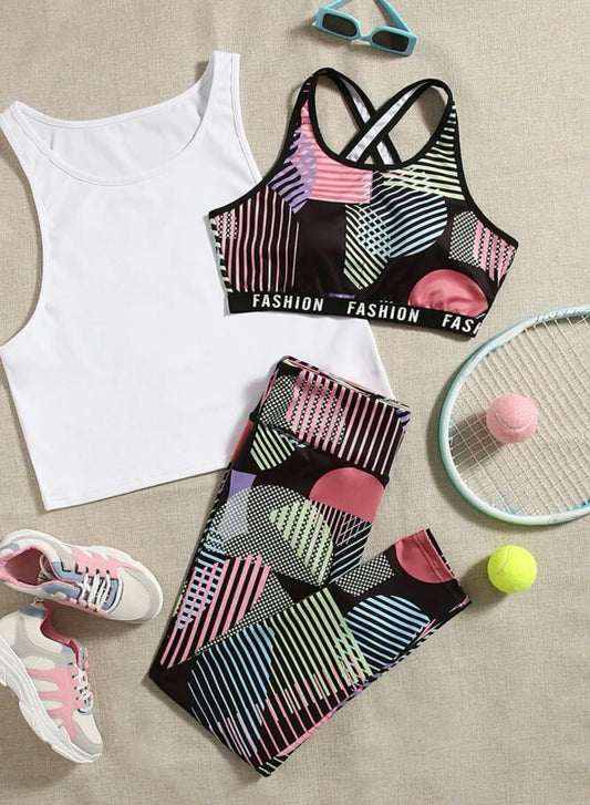 Plus 3pcs lighweight crisscross contrast letter tape sports set