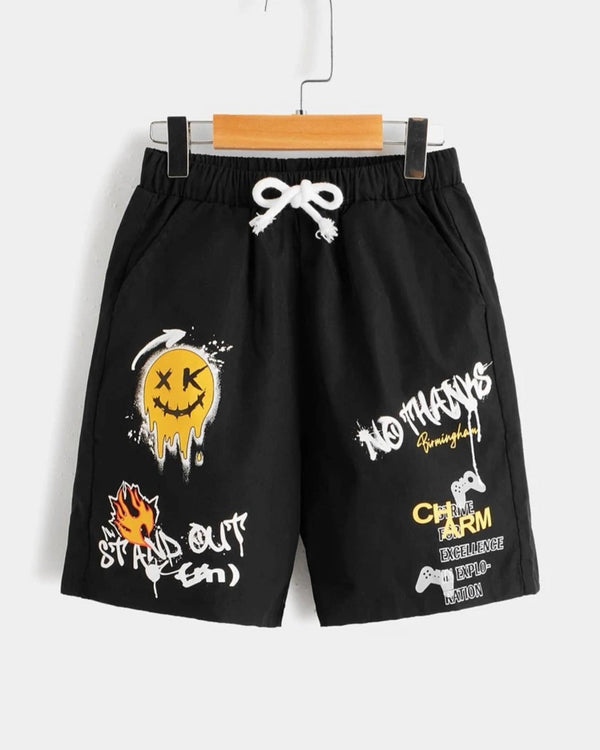 Boys cartoon & letter graphic print shorts