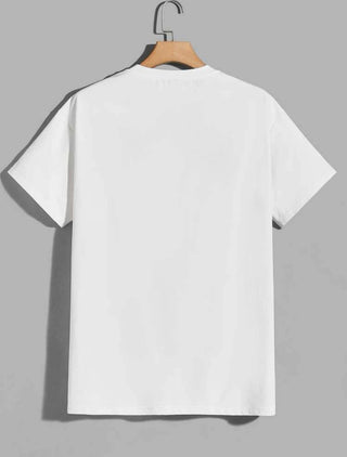 Extended sizes men music print patched pocket tee