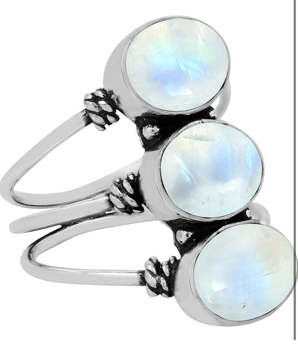 Gorgeous three stone 925 silver moonstone ring. - Christina’s unique boutique LLC