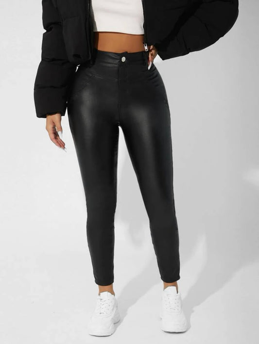 Women’s petite leather look skinny jeans
