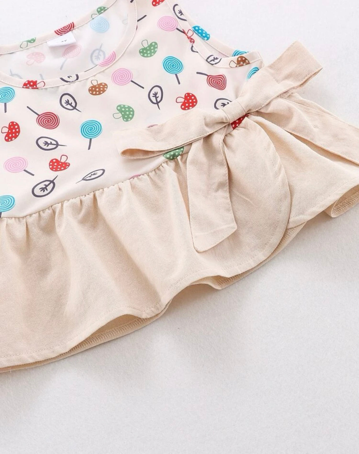 Toddler girls mushroom print bow front peplum tank top & shorts set