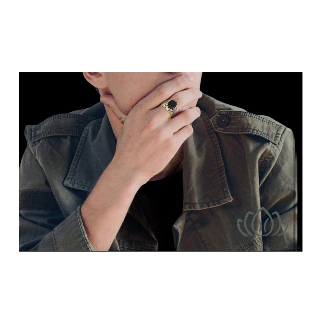 Men’s signet, vintage black onyx stone (inlay). 100% stainless steel. - Christina’s unique boutique LLC