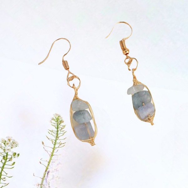 Light blue stone decor drop earrings