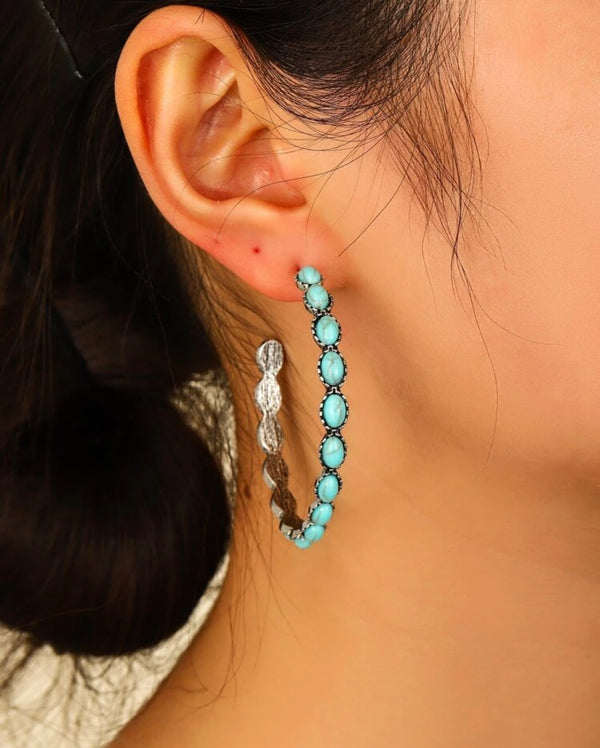 Turquoise decor hoop earrings