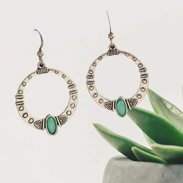 Turquoise decor circle drop earrings