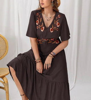 Curve & plus embroidered butterfly sleeve ruffle hem dress