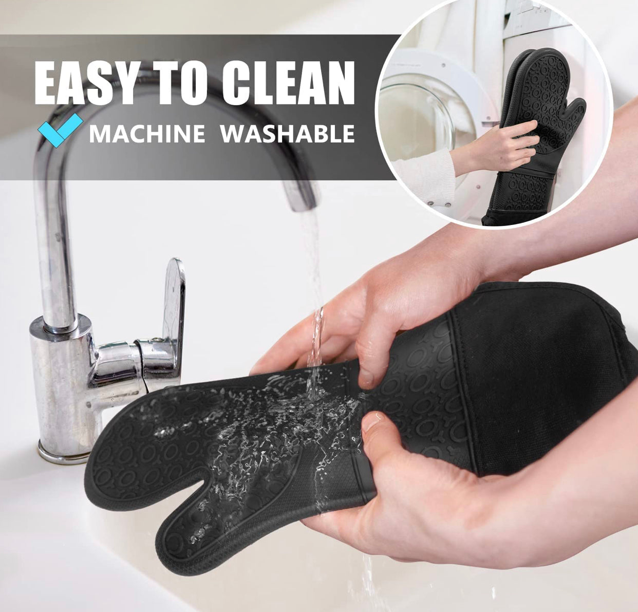 Heat Resistant Silicone Extra Long Oven Mitts and Pot Holders