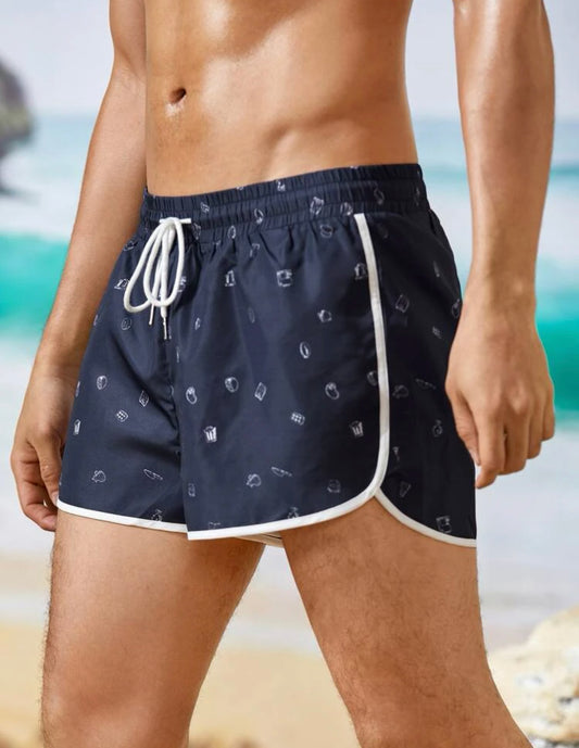 Men Cooker Print Drawstring Waist Swim Trunks