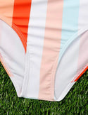 Girls Striped Mesh Trim Bikini Swimsuit