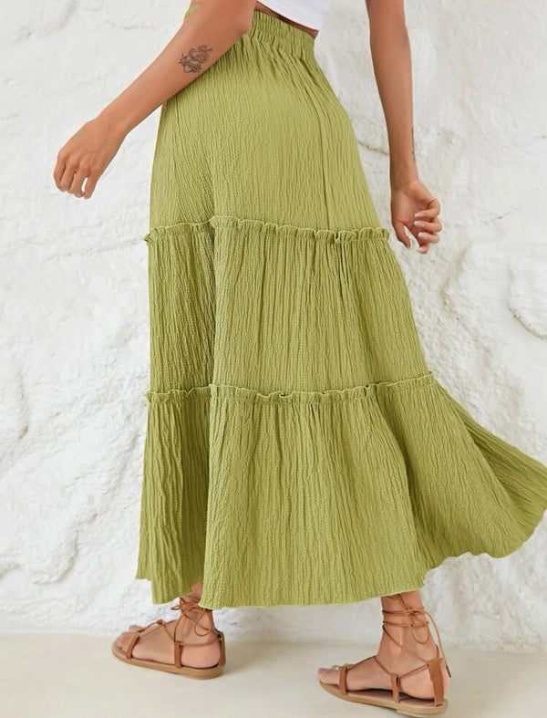 High waist drawstring shirred frill skirt