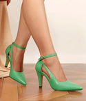Point toe come heeled ankle strap pumps