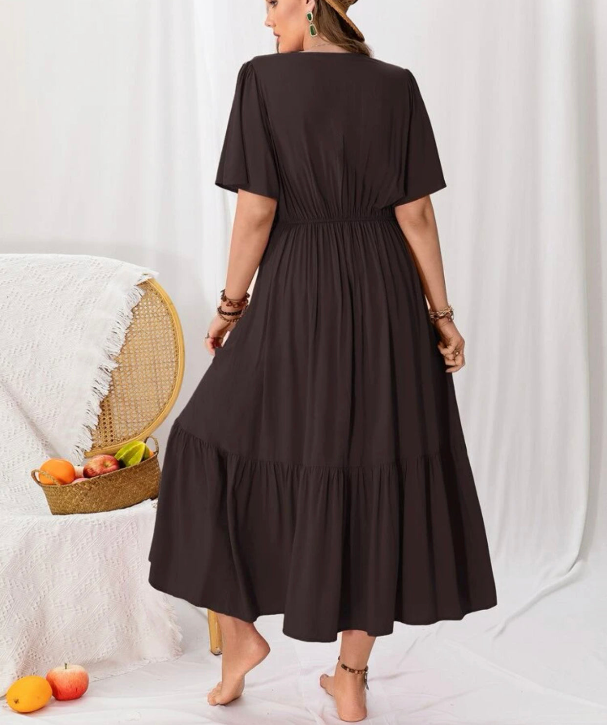 Curve & plus embroidered butterfly sleeve ruffle hem dress