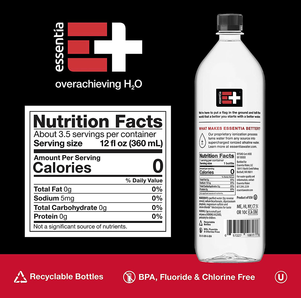 Essentia Water 1.25 Liter, Pack of 12 Bottles