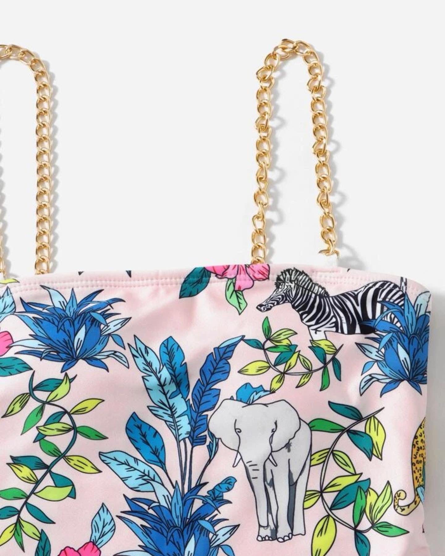 Girls floral print chain linked one piece swimsuit