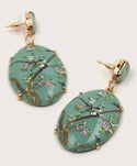 Flower and bird decor teal colored drop earrings