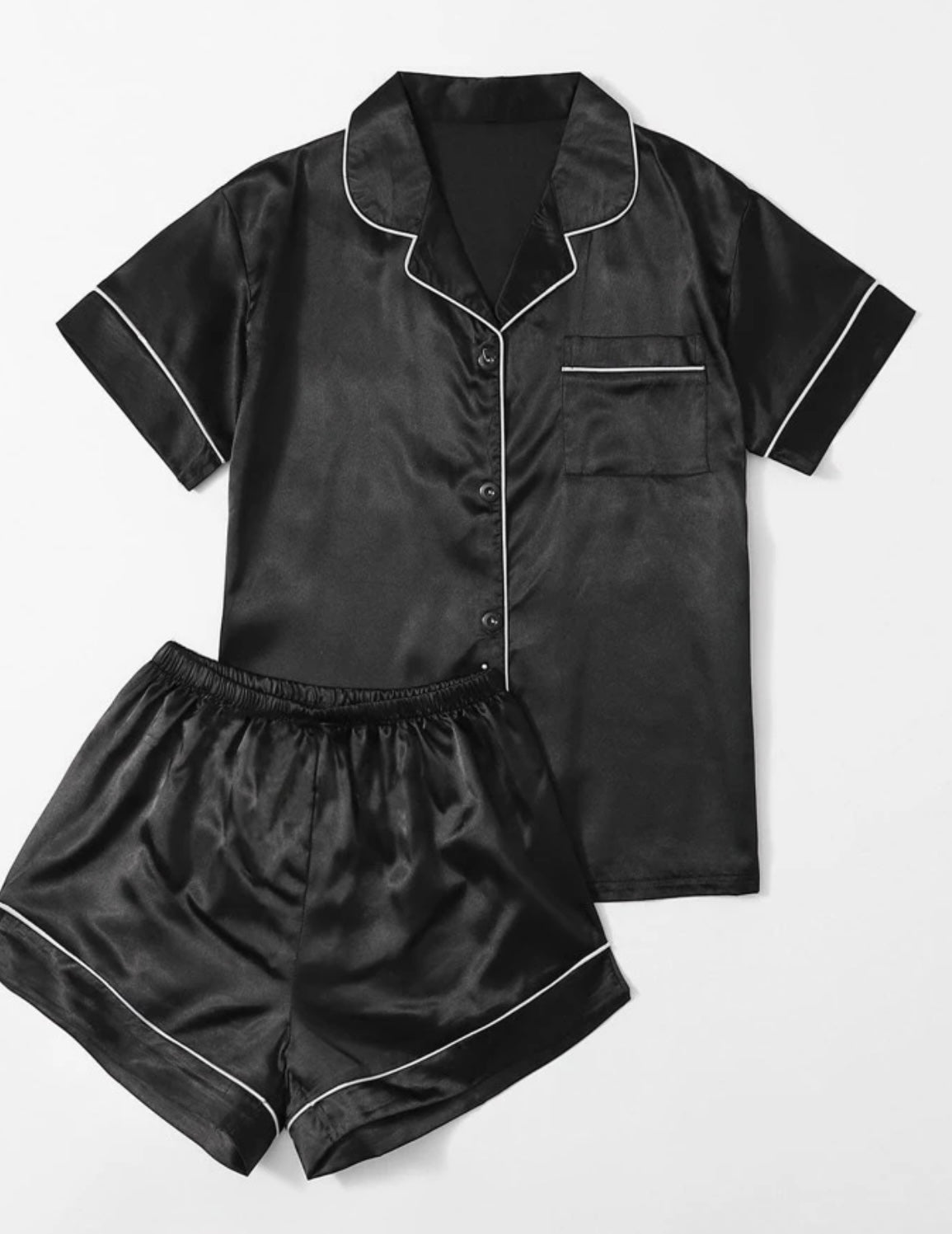 Plus contrast binding satin pajama set