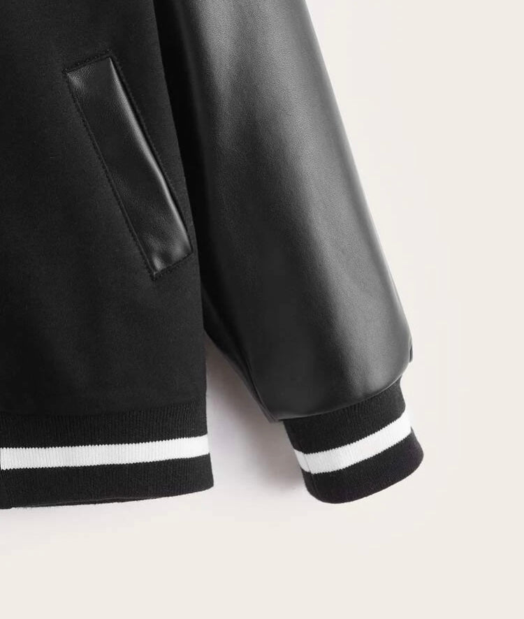 Toddler Boys Letter Graphic Striped Trim Bomber Jacket